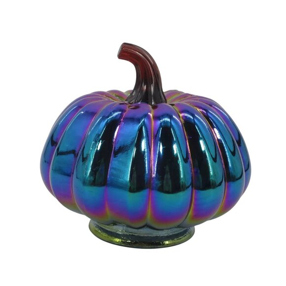 2 Piece Set Halloween Gothic Iridescent Rainbow Glass Pumpkins - Picture 5 of 11